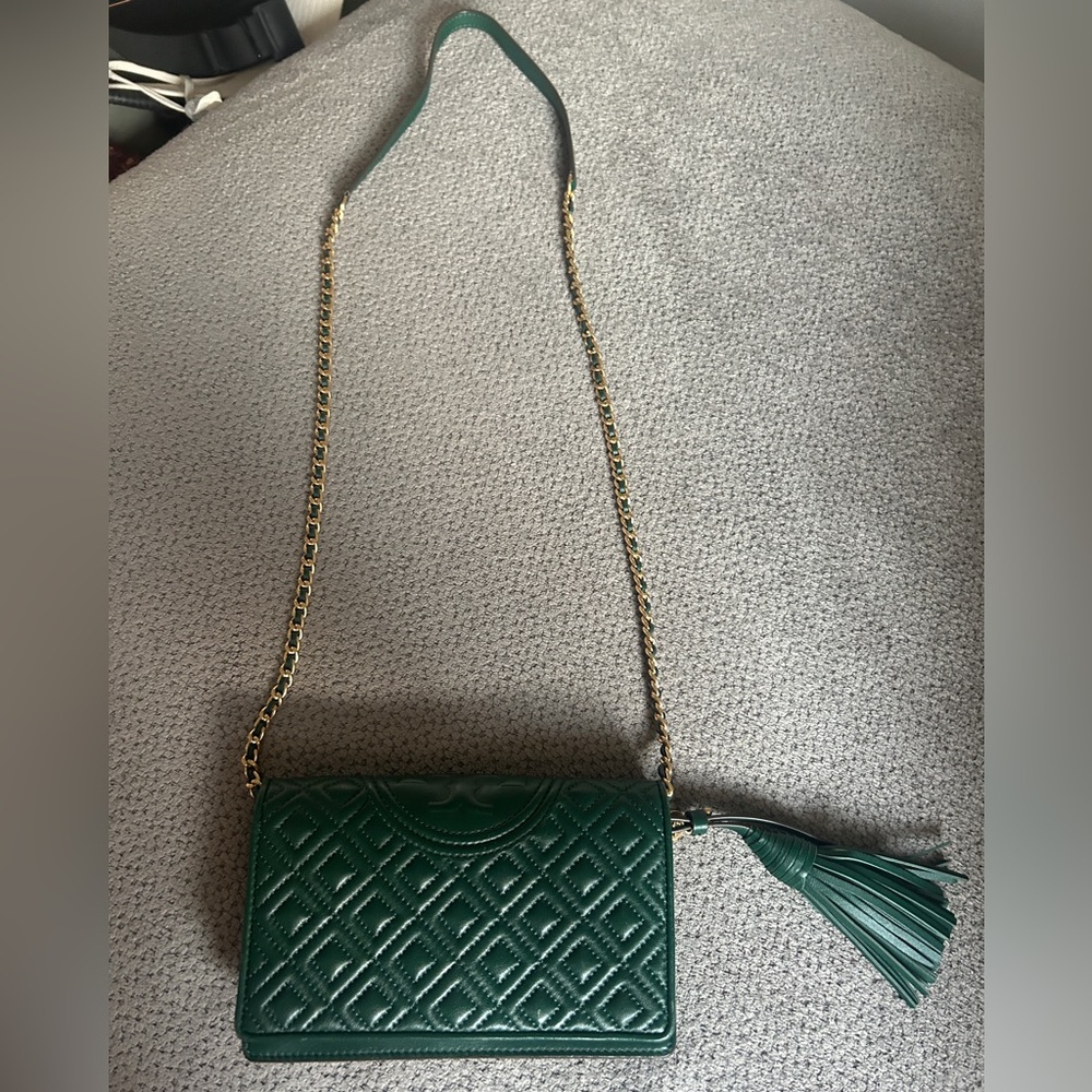 Tory Burch Fleming Wallet Cross Body Norwood (dark green)